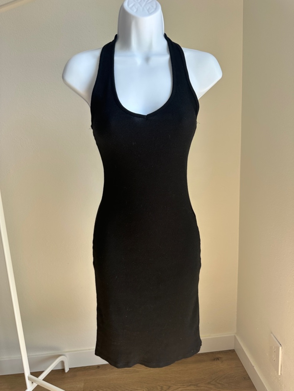 Fashion Nova Black Ribbed Halter Midi Bodycon Dress